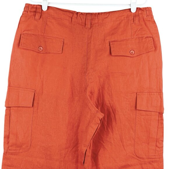 King Size Women Orange Linen Blend Cargo Pant Sz 38 Tall High Rise Straight NWOT - Picture 4 of 12